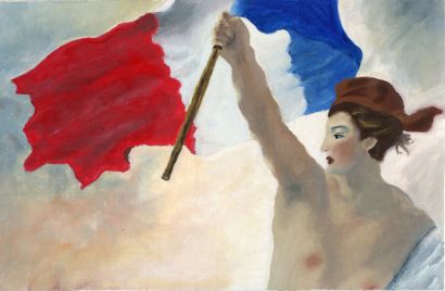 Particolare di \'La libertà che guida il popolo\' di Eugene Delacroix. Copia eseguita da Adriana Finazzi - a Paint Artowrk by Adfi